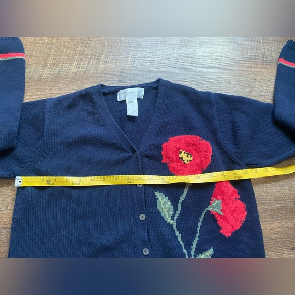 JONES NEW YORK SPORT vintage 90s cardigan navy red poppies floral sz M cottage - Picture 10 of 13